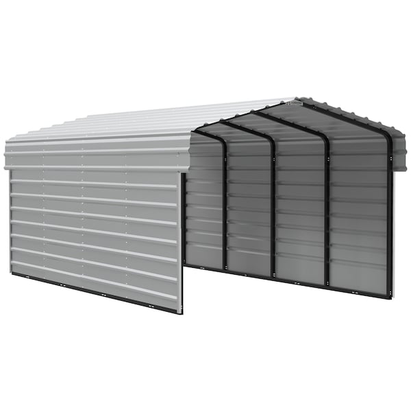Arrow Storage Products Galvanized Steel Carport, W/ 2-Sided Enclosure, Compact Car Metal Carport Kit, 10'x20'x7', Eggshell CPH102007ECL2 - main